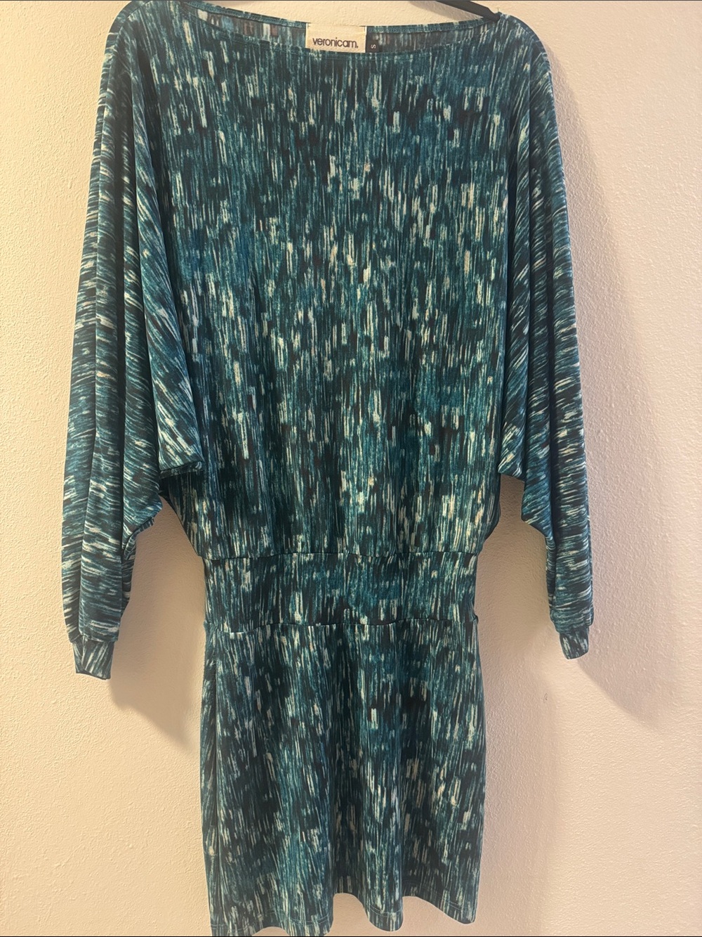 Veronica M. Teal and Aqua Abstract Dolman Sleeve Dress